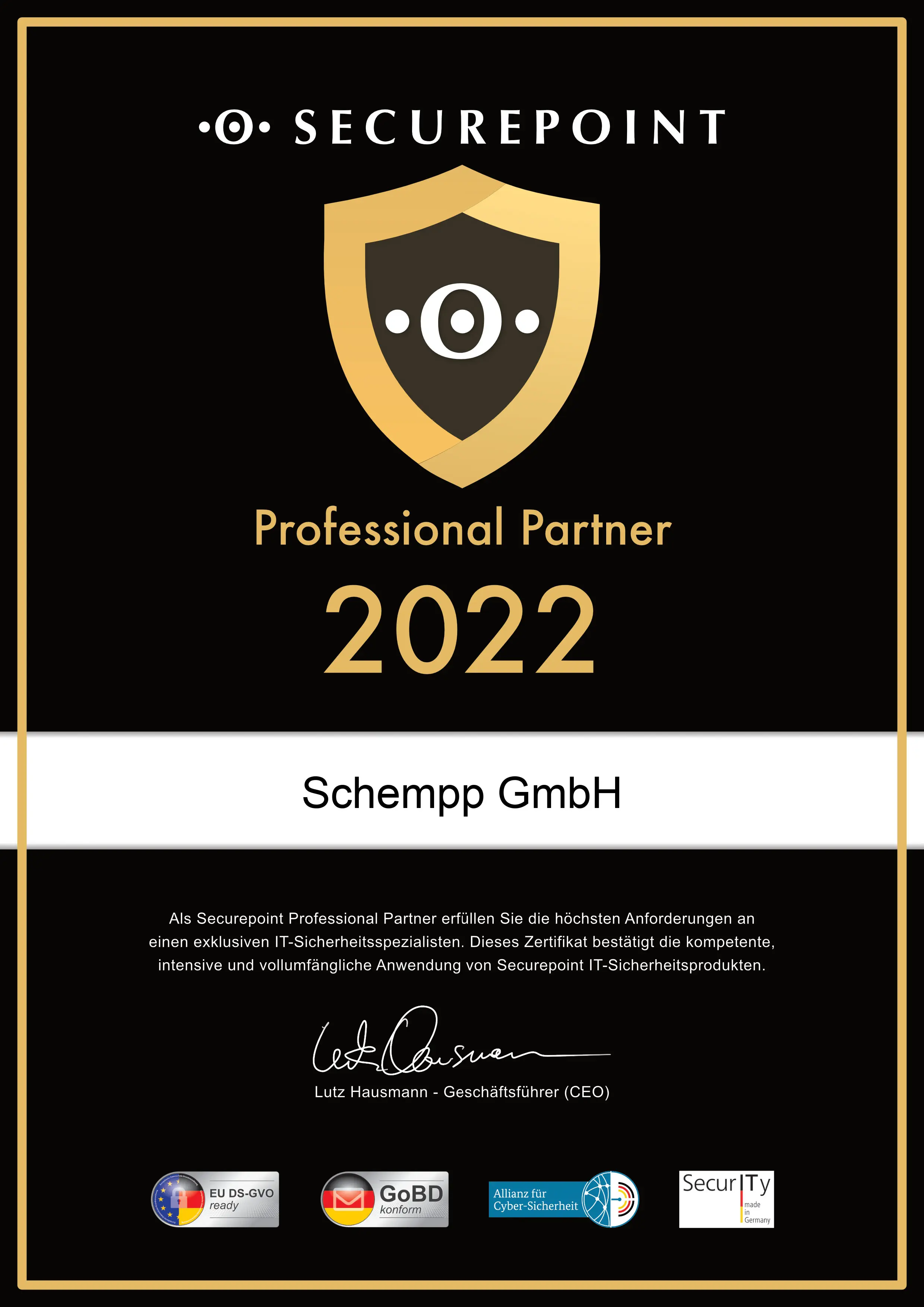 Securepoint Partnerzertifikat 2022