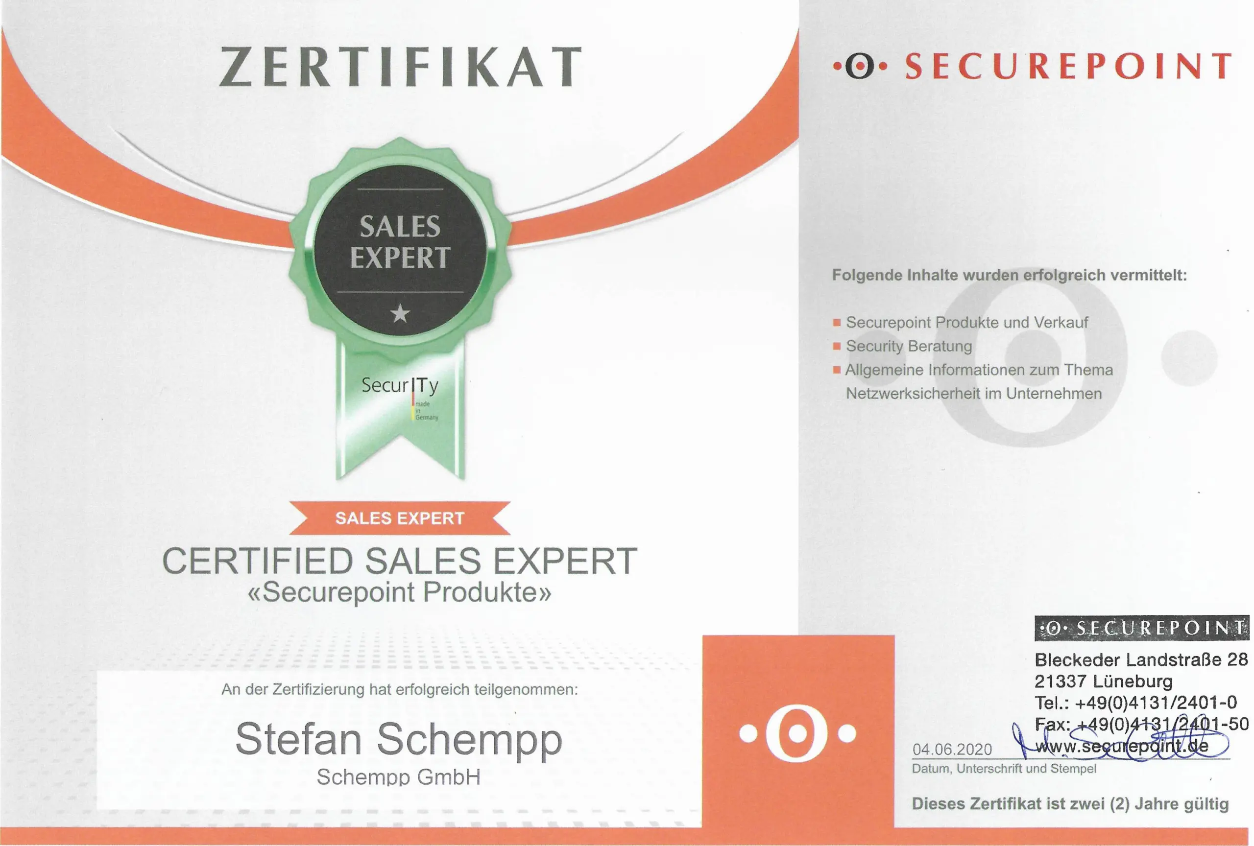 Securepoint Sales Expert Zertifikat